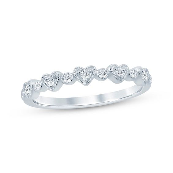 Now + Forever Diamond Milgrain Hearts Anniversary Ring 1/8 ct tw 10K White Gold