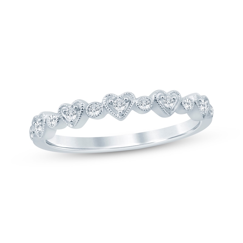 Main Image 1 of Now + Forever Diamond Milgrain Hearts Anniversary Ring 1/8 ct tw 10K White Gold
