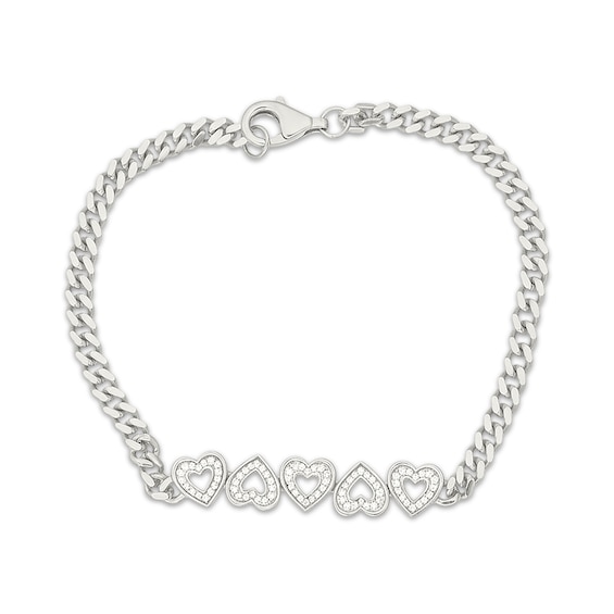 KAY Lab-Grown Diamonds Mirrored Hearts Curb Chain Bracelet 1/4 ct tw Sterling Silver 7.5"