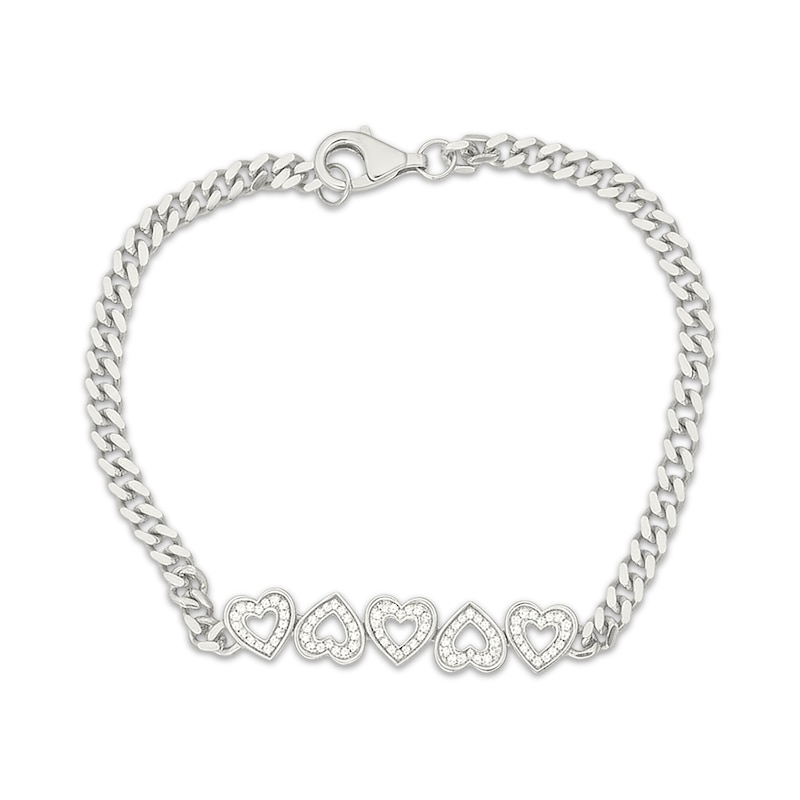 Main Image 1 of KAY Lab-Grown Diamonds Mirrored Hearts Curb Chain Bracelet 1/4 ct tw Sterling Silver 7.5"