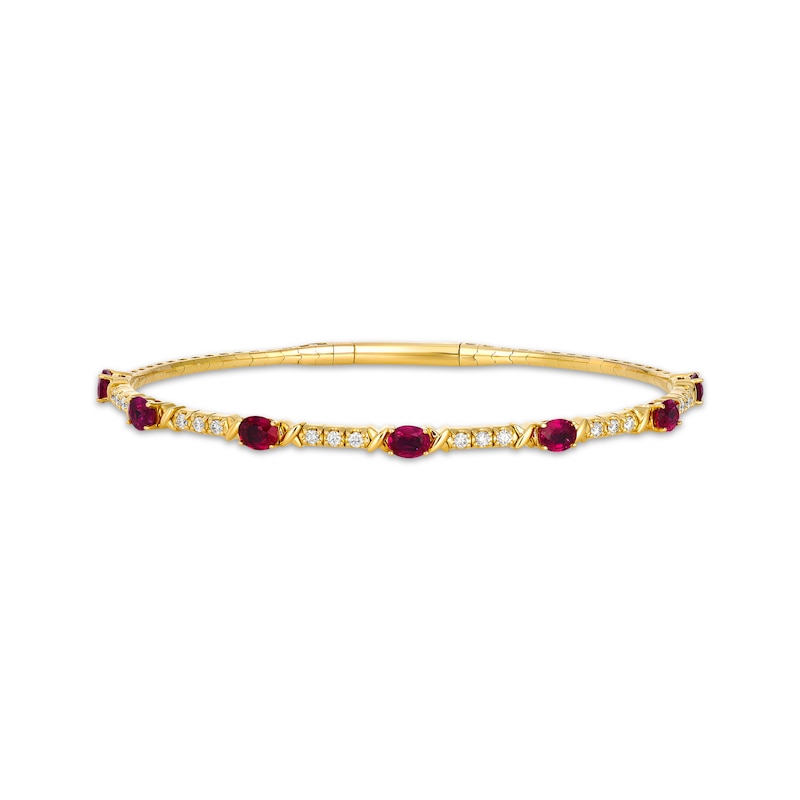 Main Image 1 of Le Vian Vault Oval-Cut Ruby Bangle Bracelet 1/4 ct tw Diamonds 14K Honey Gold
