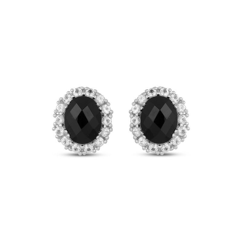 Main Image 2 of Oval-Cut Black Onyx & White Lab-Created Sapphire Halo Stud Earrings Sterling Silver