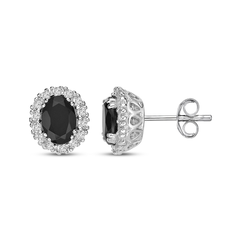 Main Image 3 of Oval-Cut Black Onyx & White Lab-Created Sapphire Halo Stud Earrings Sterling Silver