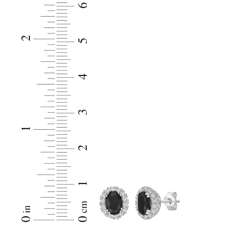 Main Image 4 of Oval-Cut Black Onyx & White Lab-Created Sapphire Halo Stud Earrings Sterling Silver