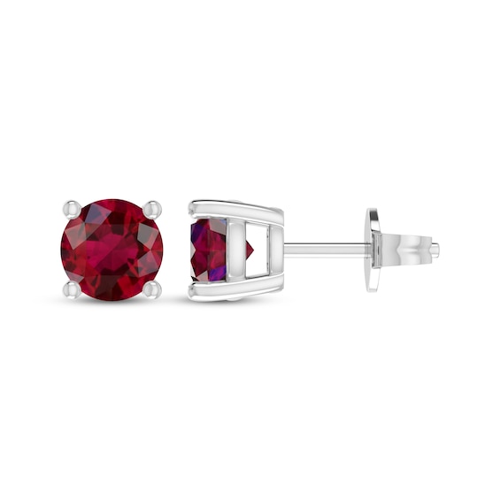 Lab-Created Ruby Solitaire Stud Earrings Sterling Silver