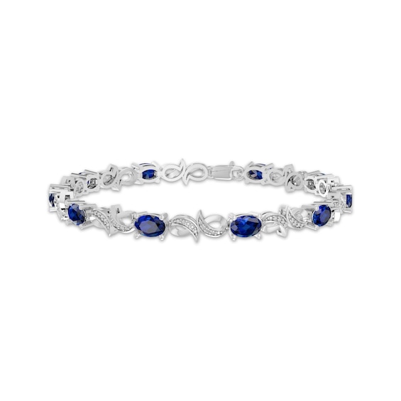 Oval-Cut Blue Lab-Created Sapphire & Diamond Accent Swirl Link Bracelet Sterling Silver 7.5"
