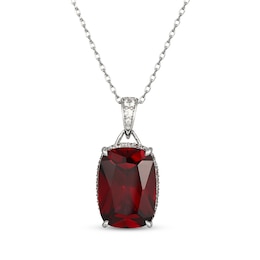 Cushion-Cut Lab-Created Ruby & White Lab-Created Sapphire Curved Halo Necklace Sterling Silver 18"