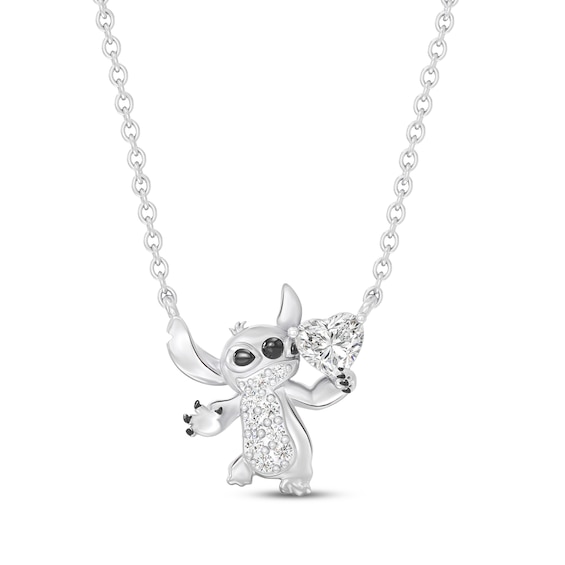 Disney Treasures Lilo & Stitch Heart-Shaped Lab-Grown Diamond Necklace 1/3 ct tw Sterling Silver 18"