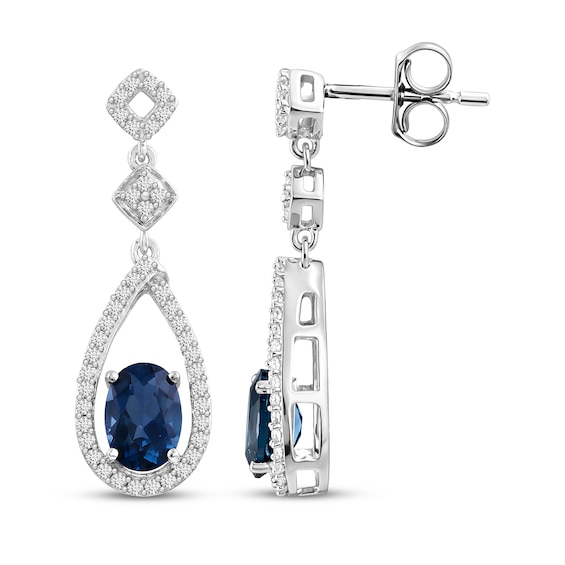 Oval-Cut London Blue Topaz & White Lab-Created Sapphire Drop Earrings Sterling Silver