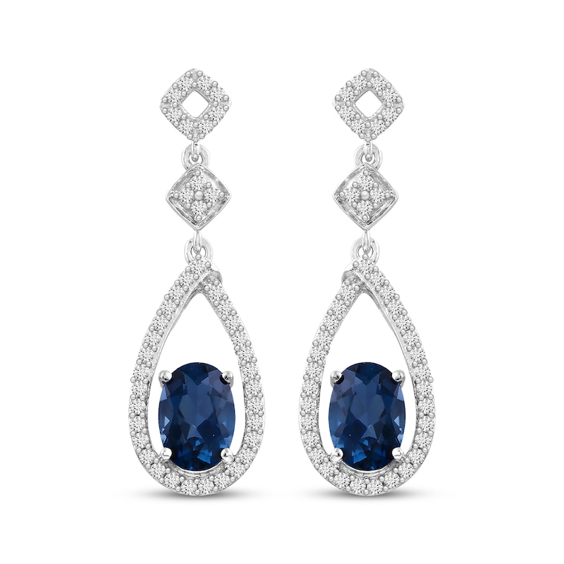 Main Image 2 of Oval-Cut London Blue Topaz & White Lab-Created Sapphire Drop Earrings Sterling Silver