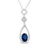 Thumbnail Image 1 of Oval-Cut London Blue Topaz & White Lab-Created Sapphire Drop Necklace Sterling Silver 18"