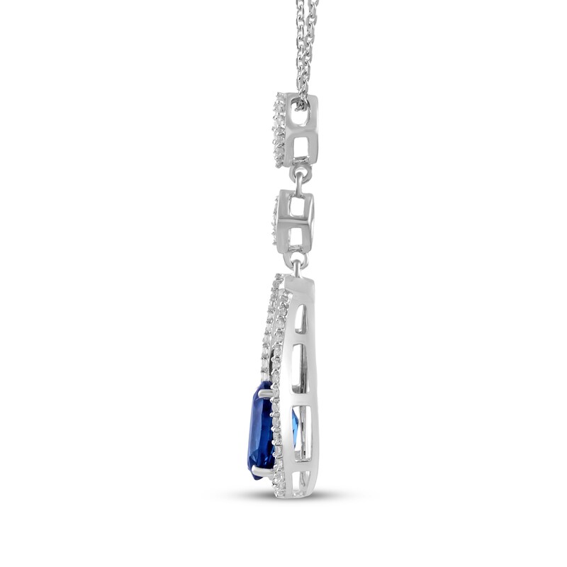 Main Image 2 of Oval-Cut London Blue Topaz & White Lab-Created Sapphire Drop Necklace Sterling Silver 18"