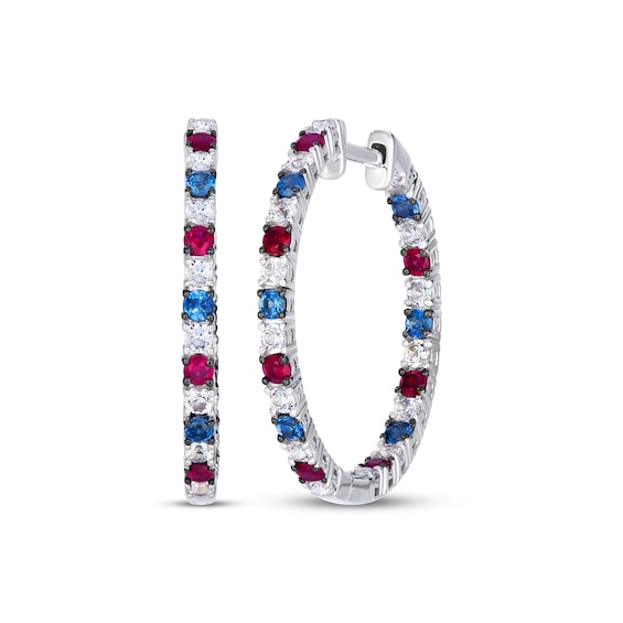 Le Vian Ruby, Blue Sapphire & White Sapphire Inside-Out Hoop Earrings 14K Vanilla Gold