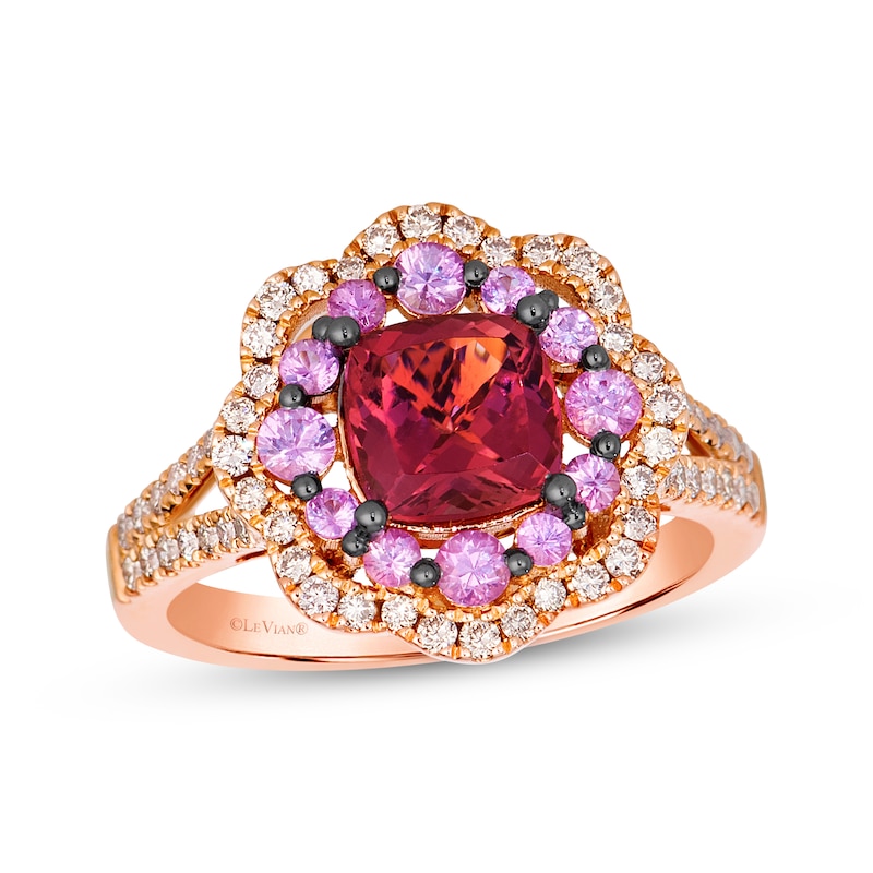 Main Image 1 of Le Vian Cushion-Cut Pink Tourmaline & Pink Sapphire Fashion Ring 3/8 ct tw Diamonds 14K Strawberry Gold