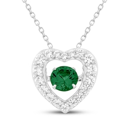 Unstoppable Love Lab-Created Emerald & White Lab-Created Sapphire Heart Necklace Sterling Silver 18"