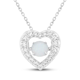Unstoppable Love Lab-Created Opal & White Lab-Created Sapphire Heart Necklace Sterling Silver 18"