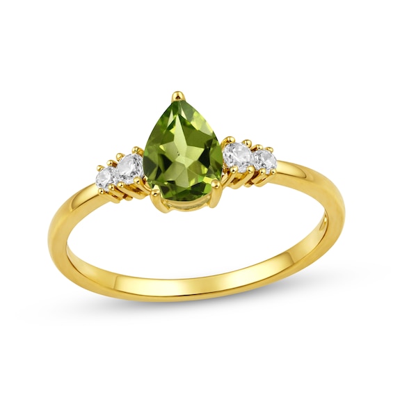 KAY Lab-Grown Diamonds Pear-Shaped Natural Peridot Ring 1/10 ct tw 10K Yellow Gold