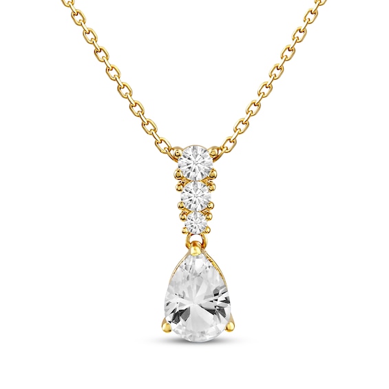 KAY Lab-Grown Diamonds Pear-Shaped White Lab-Created Sapphire Drop Necklace 1/10 ct tw 10K Yellow Gold 18"