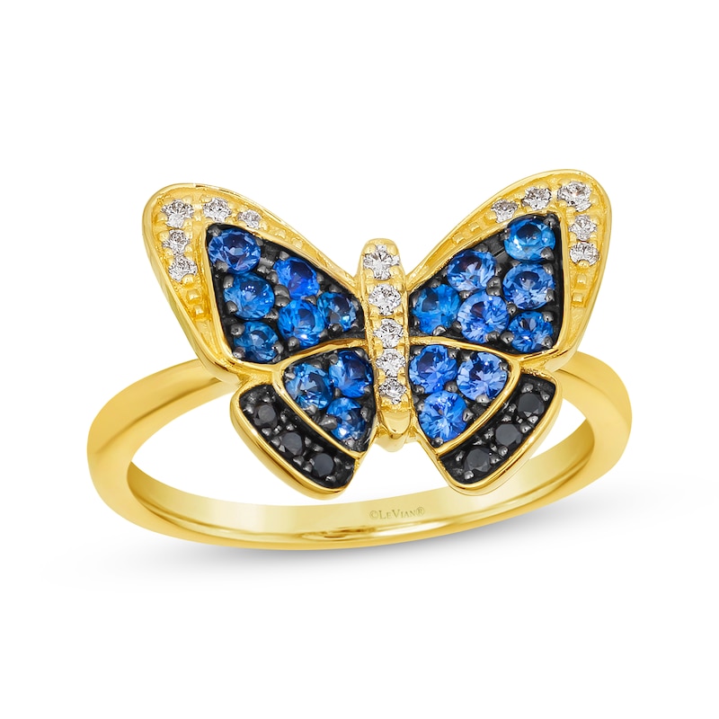 Main Image 1 of Le Vian Garden Party Blue Sapphire & Diamond Butterfly Ring 1/8 ct tw 14K Honey Gold