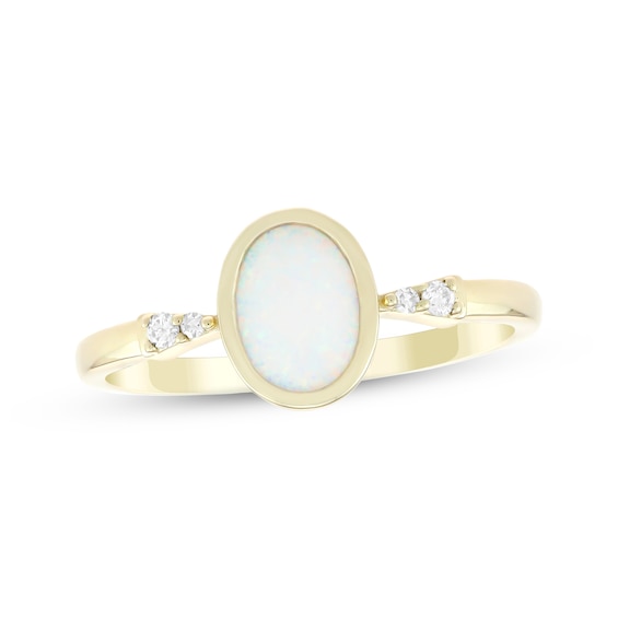 KAY Lab-Grown Diamonds Oval-Shaped Lab-Created Opal Ring 10K Yellow Gold