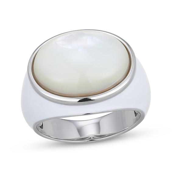 Oval-Shaped Natural Mother-of-Pearl Chunky Fashion Ring Sterling Silver