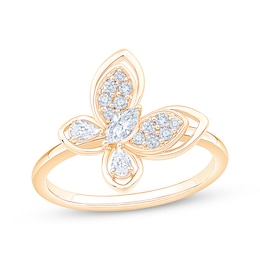 KAY Lab-Grown Diamonds Marquise, Pear & Round-Cut Butterfly Ring 1/3 ct tw 10K Yellow Gold
