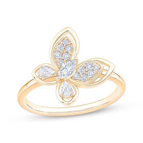 KAY Lab-Grown Diamonds Marquise, Pear & Round-Cut Butterfly Ring 1/3 ct tw 10K Yellow Gold