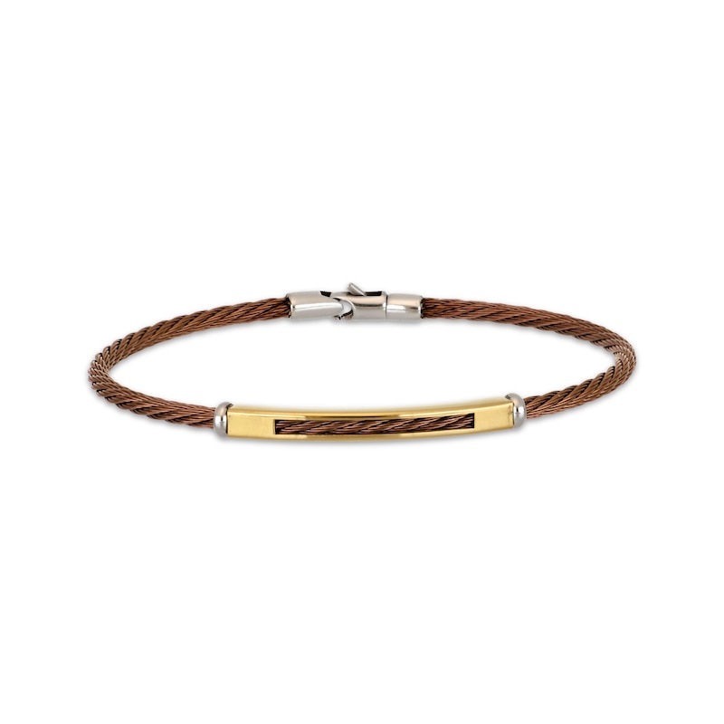 Main Image 1 of Men's Bronze Corded ID Bracelet Two-Tone PVD-Coated Stainless Steel 8"