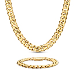 JAXXON Men's Collection 7mm Cuban Curb Chain Gift Set Yellow Ion-Plated Stainless Steel
