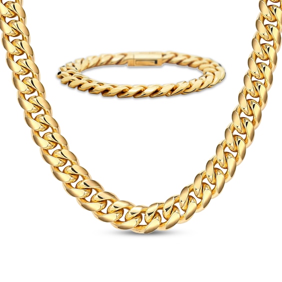 JAXXON Men's Collection 7mm Cuban Curb Chain Gift Set Yellow Ion-Plated Stainless Steel
