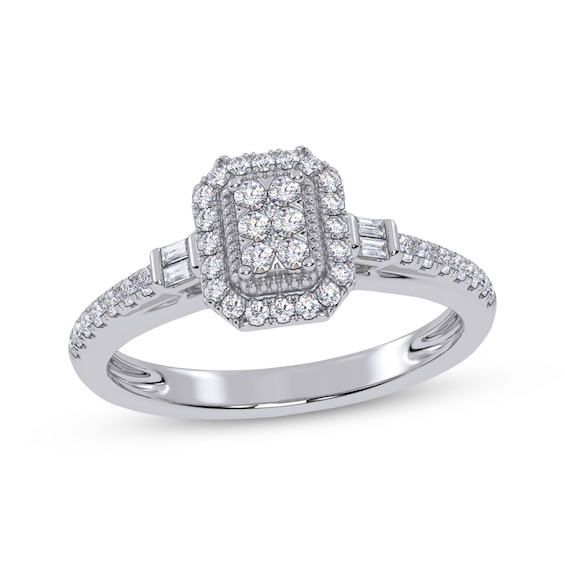 Now + Forever Multi-Diamond Halo Engagement Ring 1/3 ct tw 10K White Gold