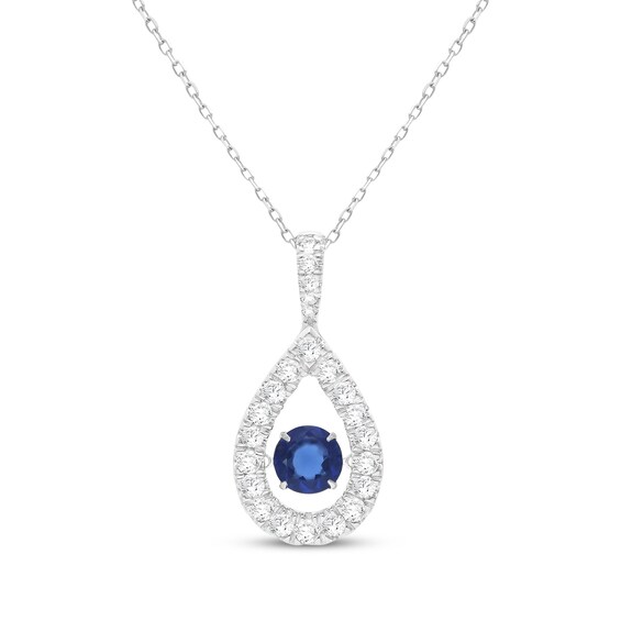 Unstoppable Love Blue Lab-Created Sapphire & Lab-Grown Diamond Teardrop Halo Necklace 1/2 ct tw Sterling Silver 18"