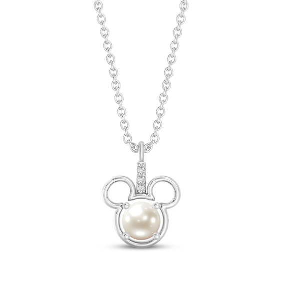 Disney Treasures Mickey Mouse Cultured Pearl & Lab-Grown Diamond Accent Necklace Sterling Silver 19"