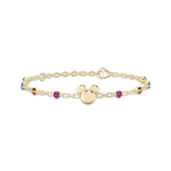 Disney Treasures Mickey Mouse Multi-Stone Link Bracelet 24K Yellow Gold Vermeil Sterling Silver 7.5"