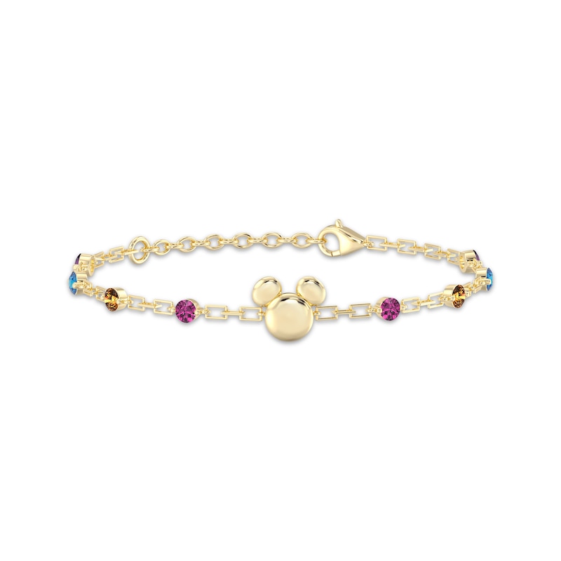 Main Image 1 of Disney Treasures Mickey Mouse Multi-Stone Link Bracelet 24K Yellow Gold Vermeil Sterling Silver 7.5"