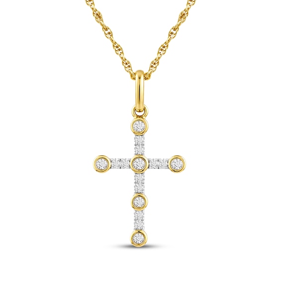 Diamond Cross Necklace 1/10 ct tw 10K Yellow Gold 18"