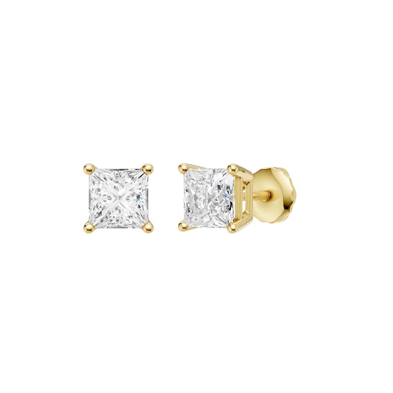KAY Lab-Grown Diamonds Certified Princess-Cut Solitaire Stud Earrings 2 ct tw 14K Yellow Gold (F/VS2)