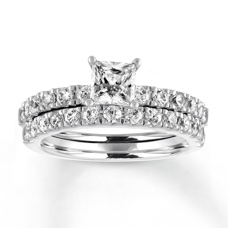 Diamond Bridal Set 1-5/8 ct tw Princess & Round 14K White Gold