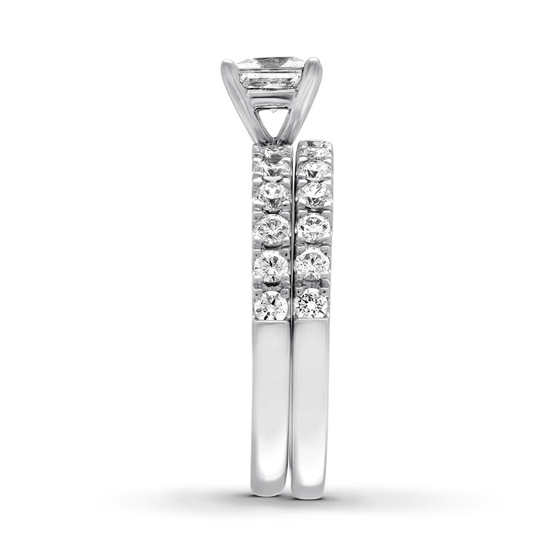 Diamond Bridal Set 1-5/8 ct tw Princess & Round 14K White Gold