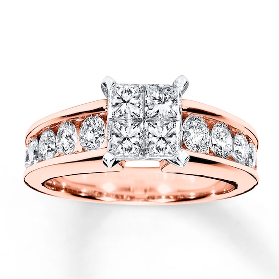 Now + Forever Diamond Engagement Ring 1-3/4 ct tw Princess & Round 14K Gold