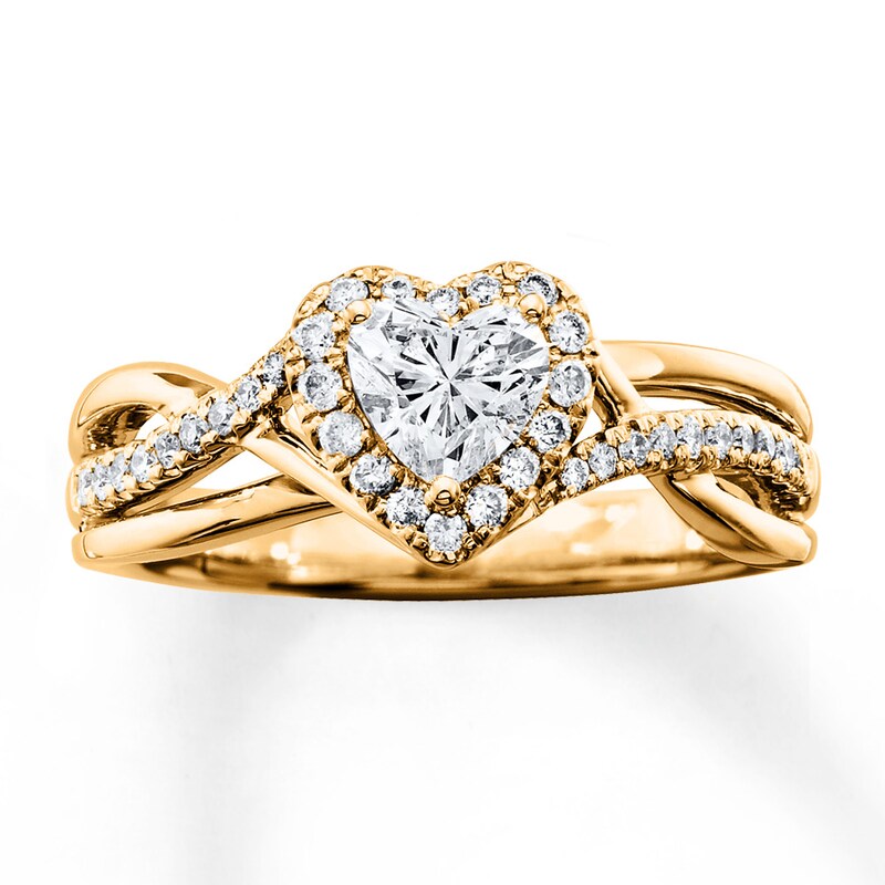 Diamond Engagement Ring 3 4 Ct Tw Heart Round 14k Yellow Gold Kay