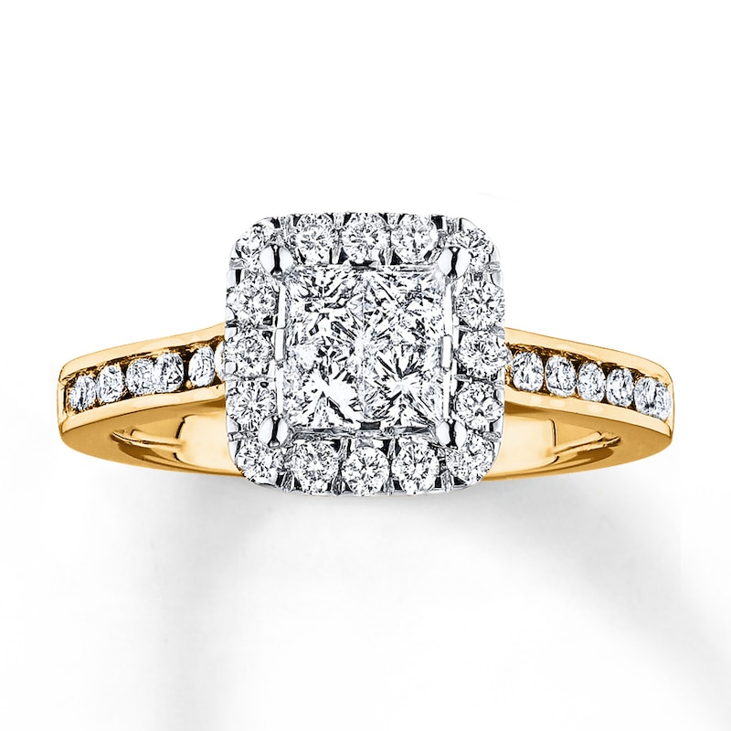 Diamond Engagement Ring 7/8 ct tw Princess & Round-cut 14K Gold