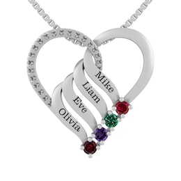 Round Birthstone Family & Mother's Single Heart Necklace (2-4 Stones and Lines)