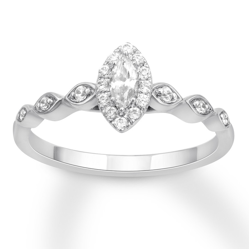 Diamond Engagement Ring 1/3 ct tw Marquise & Round 10K White Gold with 360