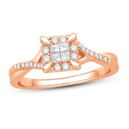 Diamond Engagement Ring 1/3 ct tw Princess & Round 10K Rose Gold