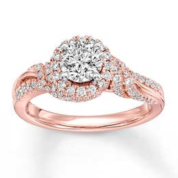 Now + Forever Diamond Engagement Ring 1-1/6 ct tw Round-cut 14K Rose Gold