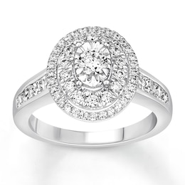 Now + Forever Diamond Engagement Ring 1 ct tw Round& Baguette 14K White Gold
