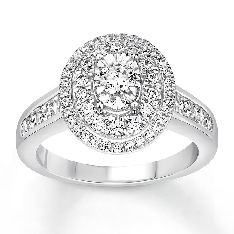 Main Image 1 of Now + Forever Diamond Engagement Ring 1 ct tw Round& Baguette 14K White Gold