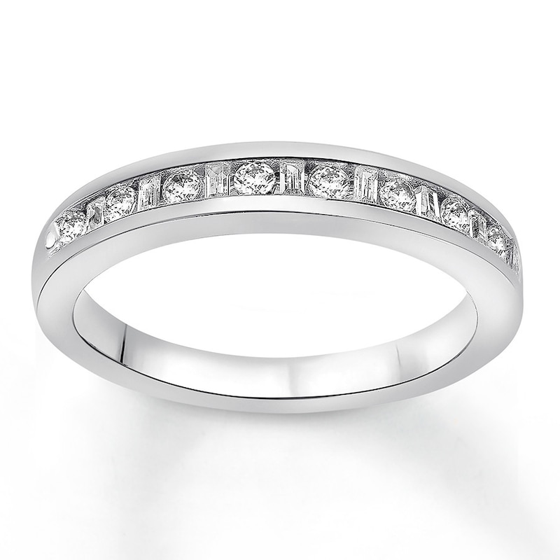 Diamond Wedding Band 1/3 ct tw Baguette & Round 14K White Gold