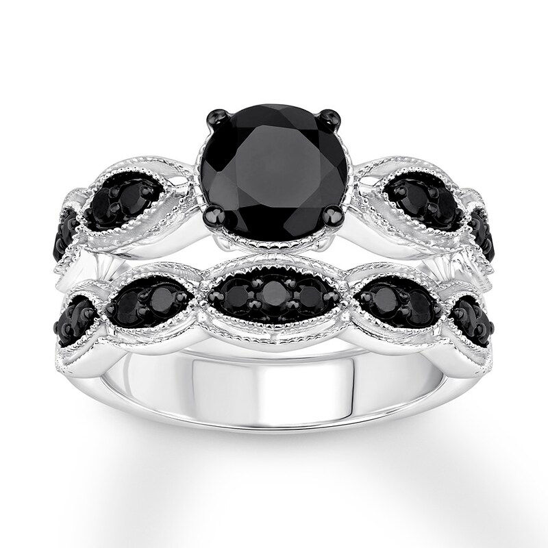 Black Diamond Bridal Set 1 1 3 Ct Tw Round Cut 14k White Gold